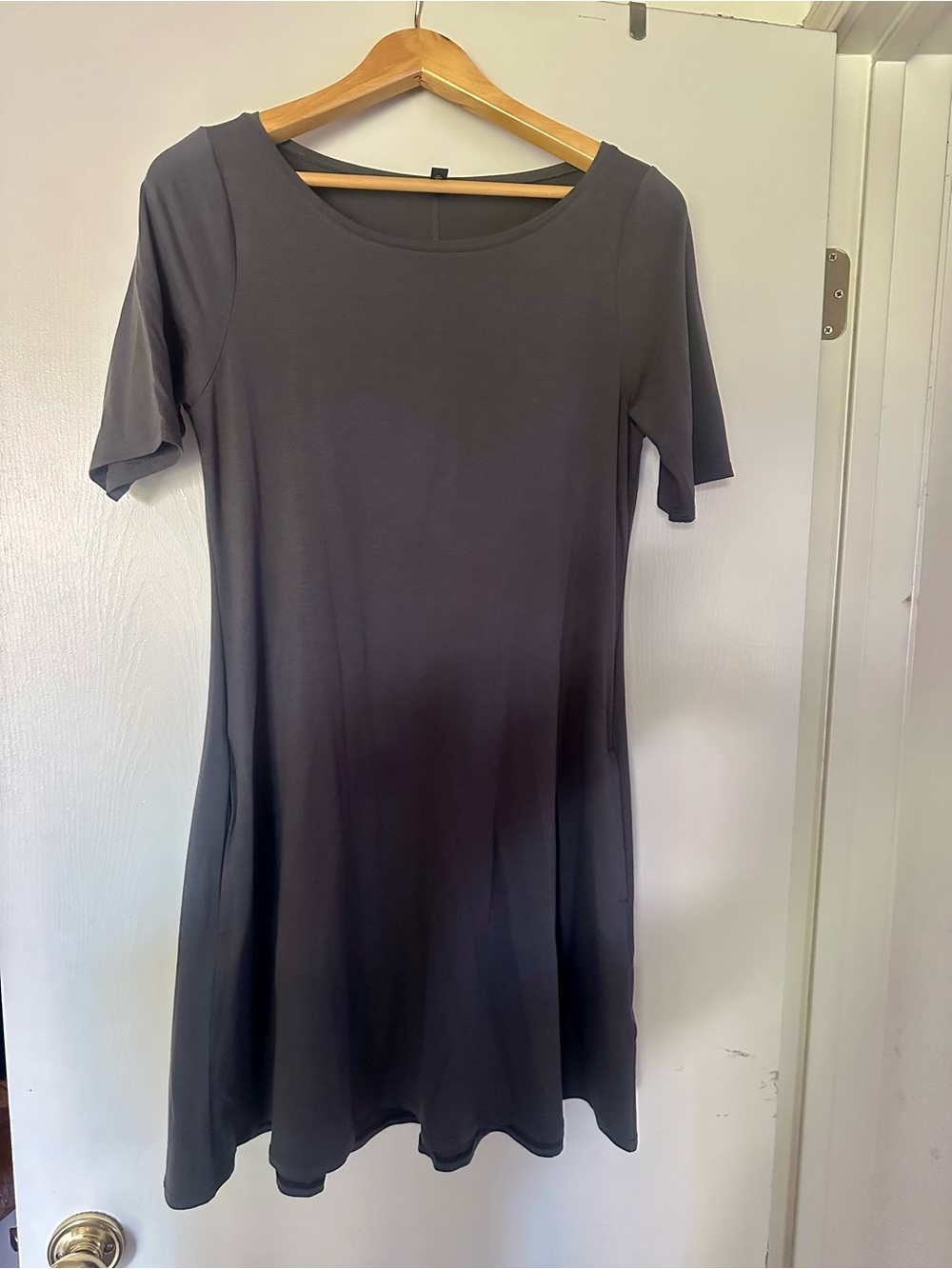 Eileen Fisher Gray Short Sleeve Scoop Neck Dress